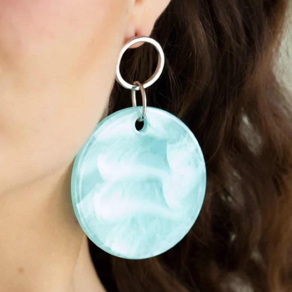 Paparazzi Silver and Blue Dangle Earrings with Oceanic Charm